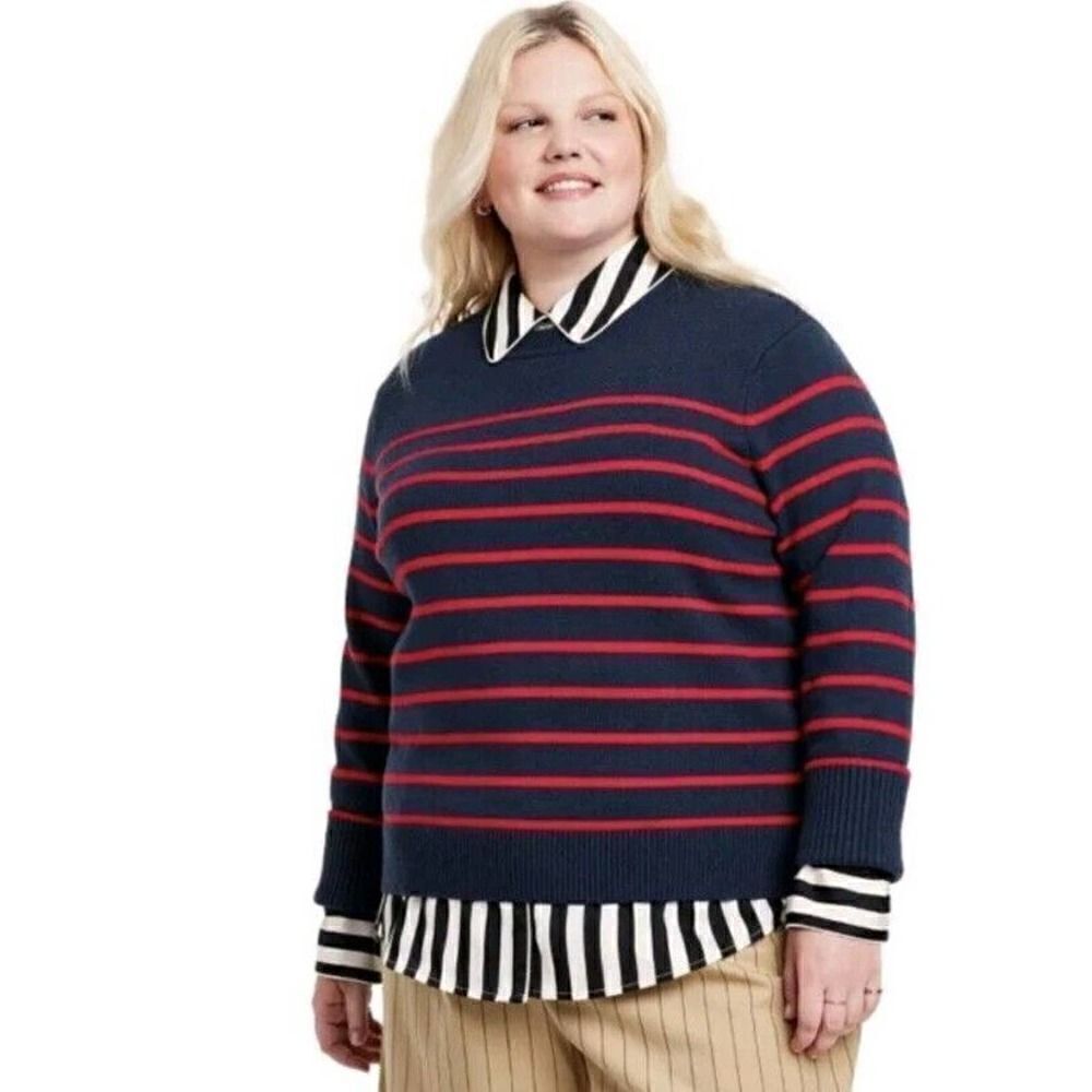 La Ligne x Target - Plus SIZE 3X - Striped Crewneck Sweater - Navy/Red